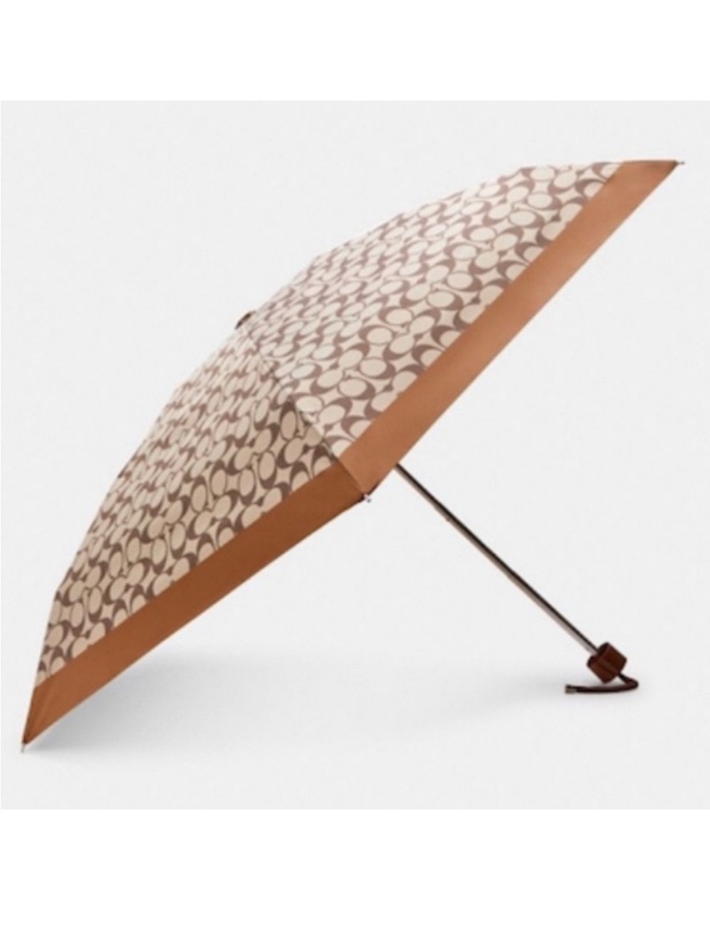 NEW! COACH Mini Umbrella UV Protection Khaki/Brown/Gold, NEW WITH TAGS!